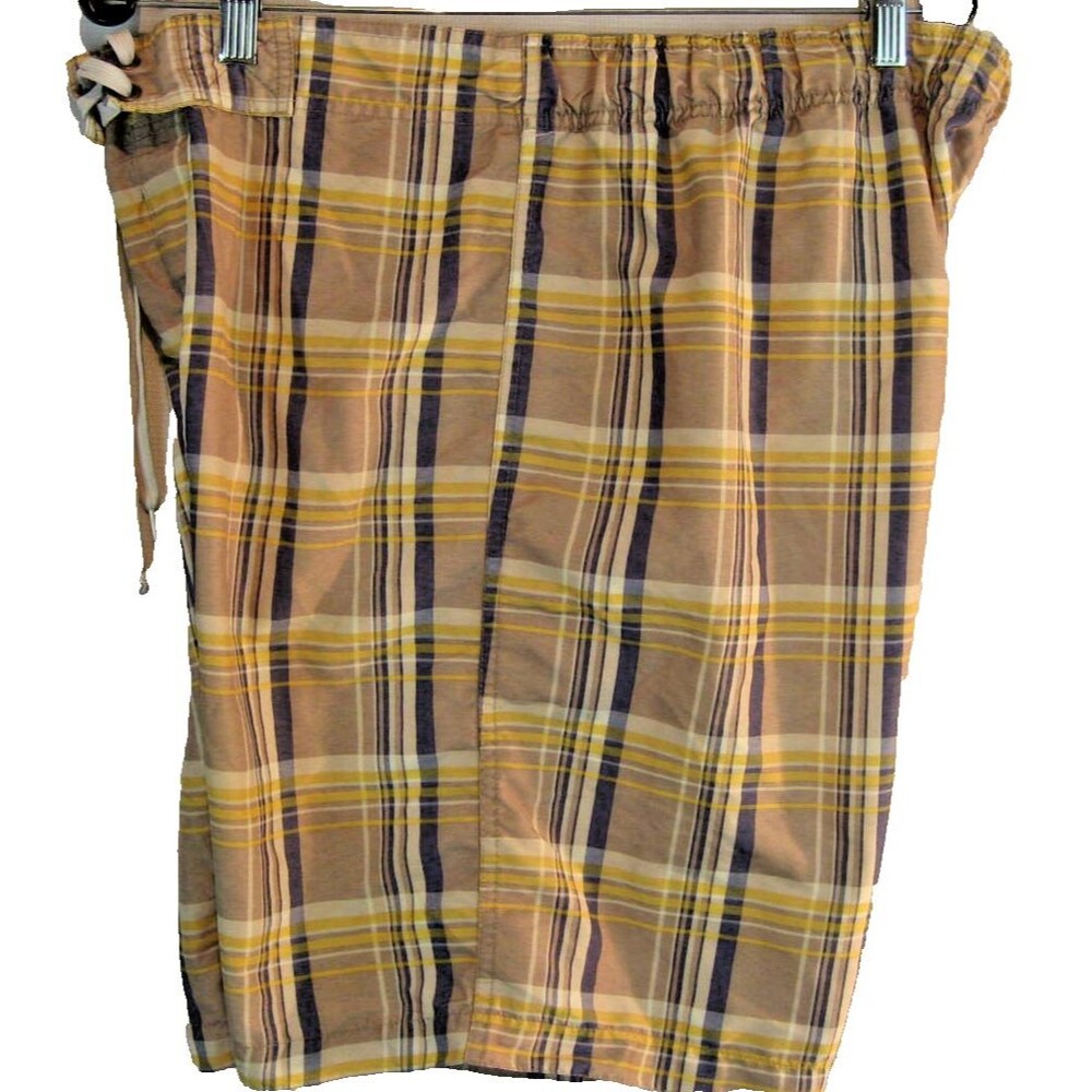 Mens Panama Jack Brown Plaid Poly Swim Board Shorts sz Lgx8